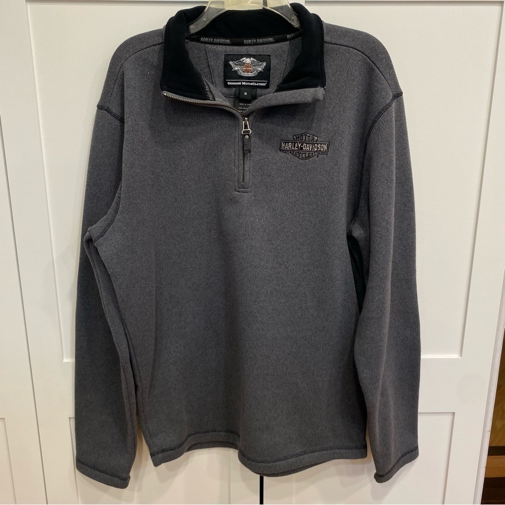 Harley Davidson Sweater 1/4 Zip Mock Neck Embroidered Logo Pullover